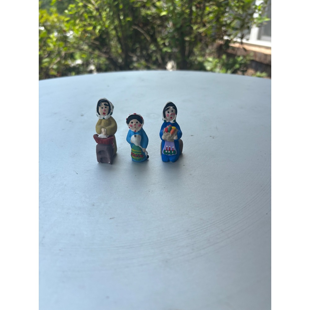 Vintage Hand Painted Clay Folk Art Figurines Set of 3 Miniatures 1.5"